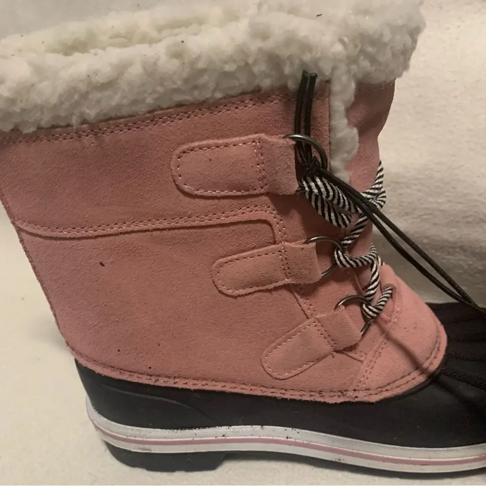 Cat And Jack Kids Easy On Winter Boots Youth Girl Sz 3 Pink Fur Lined Warm
